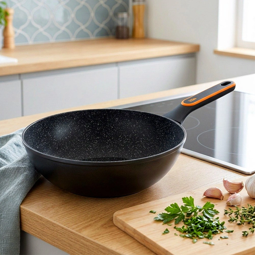 Wok keptuvė granitine danga, juoda, 28 cm