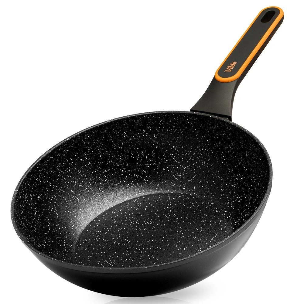 Wok keptuvė granitine danga, juoda, 28 cm