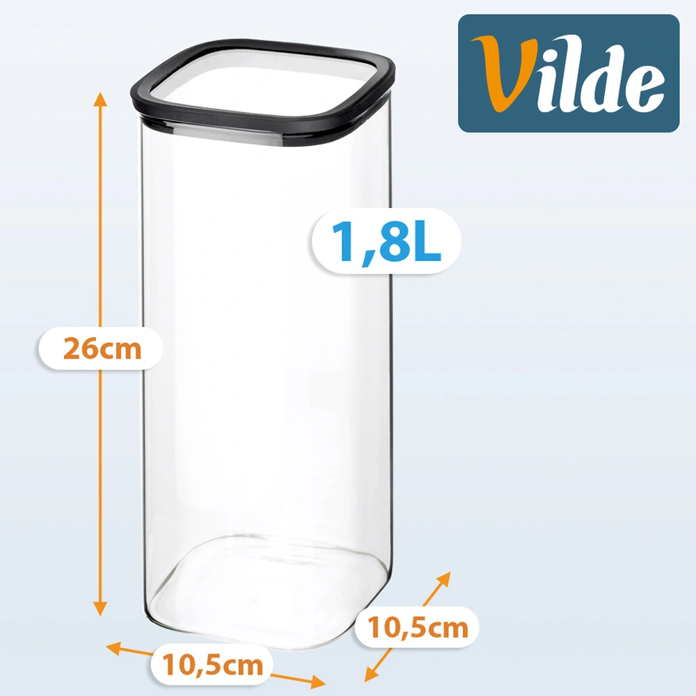 Stiklinis maisto laikymo indas su sandariu dangteliu, skaidrus, 10,5 × 10,5 × 26 cm 3