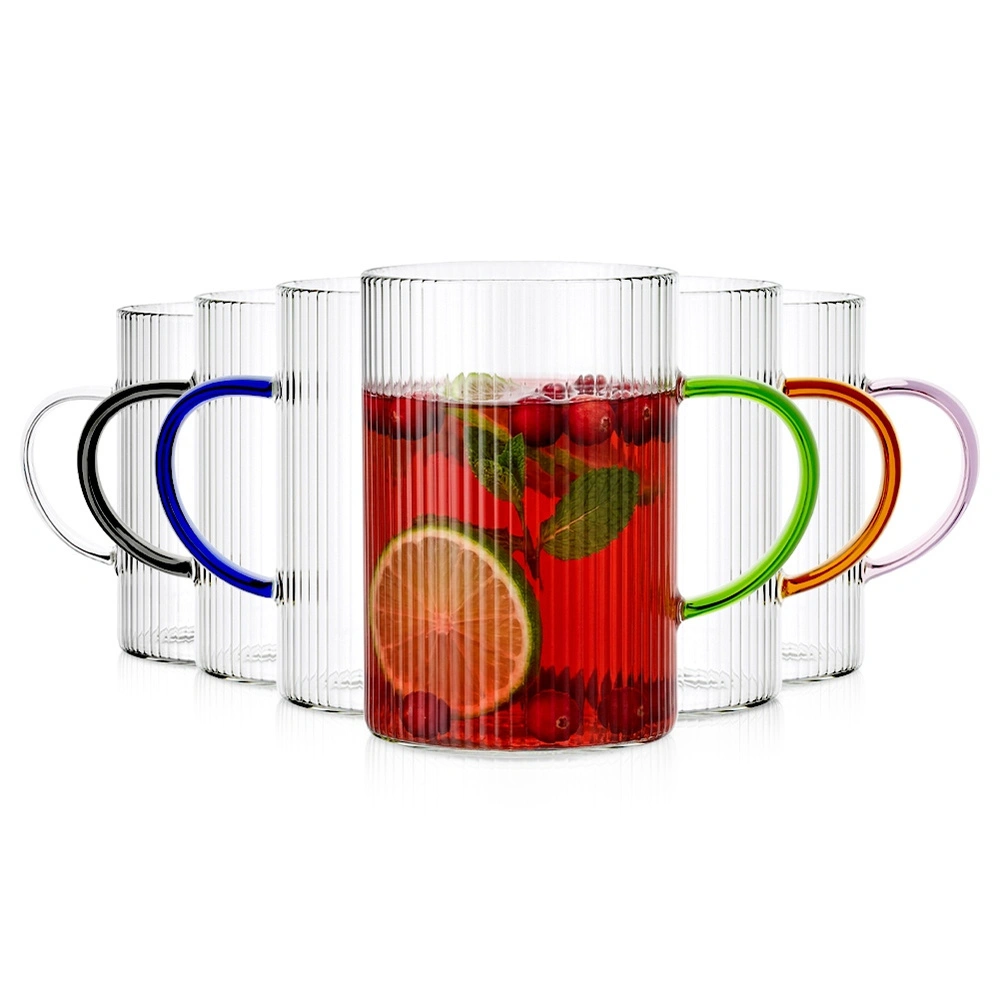 Stikliniai puodeliai su rankenėlėmis, 290 ml, skaidrūs, 10 × 7 × 10 cm, 6 vnt.