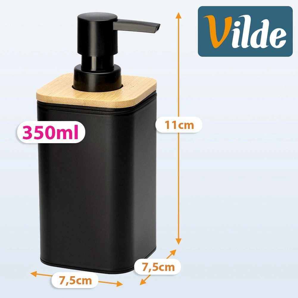 Skysto muilo dozatorius 350 ml, juodas, 7,5 × 7,5 × 17,5 cm 3