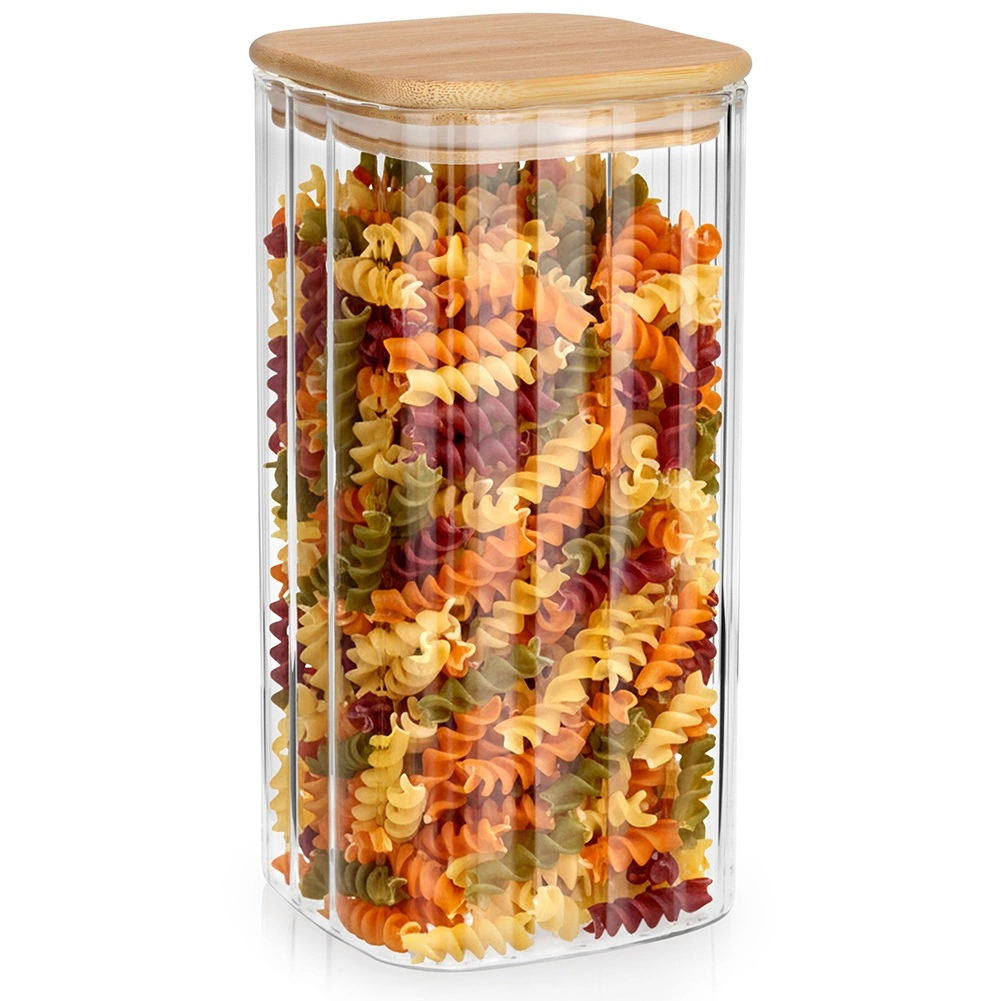 Stiklinis maisto produktų indas vilde su bambukiniu dangteliu ir sandaria tarpine 1,6 l