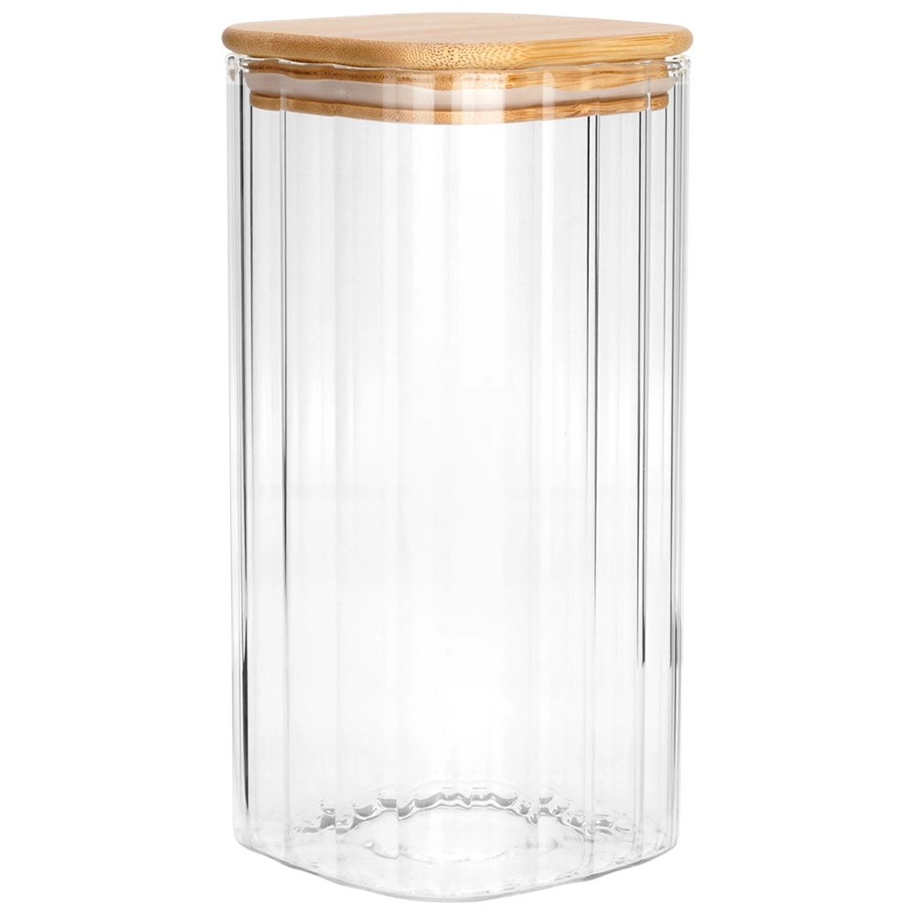 Stiklinis maisto produktų indas vilde su bambukiniu dangteliu ir sandaria tarpine 1,6 l 2