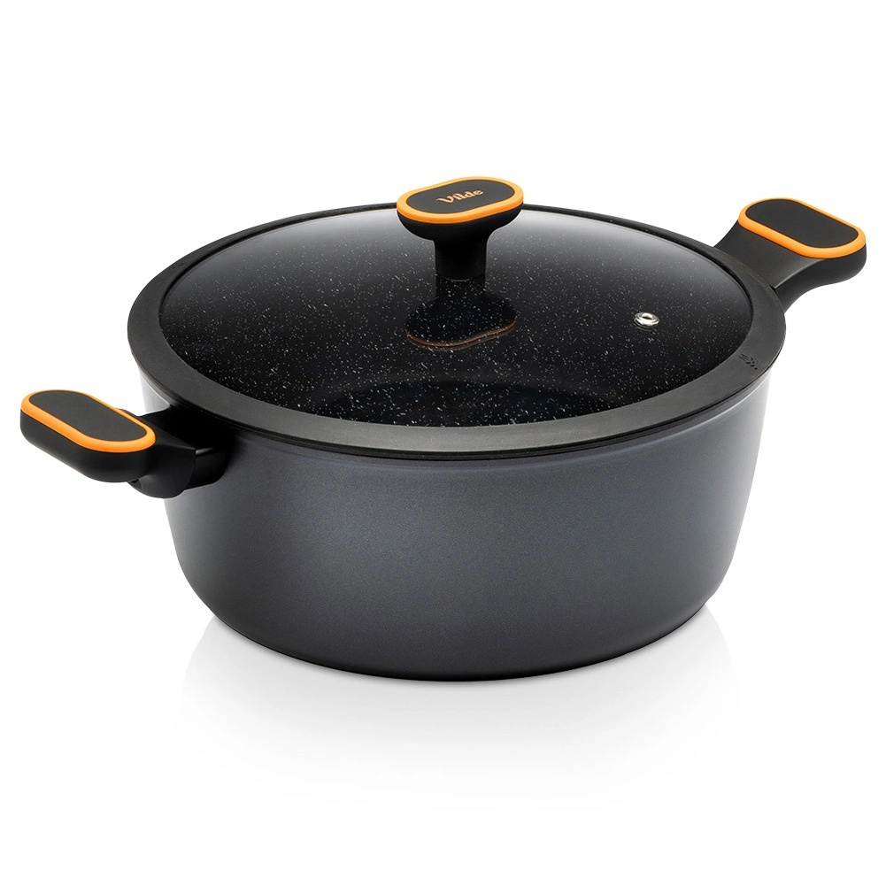Puodas su granitine danga ir stikliniu dangčiu, juodas, Ø 28 cm, 6 l