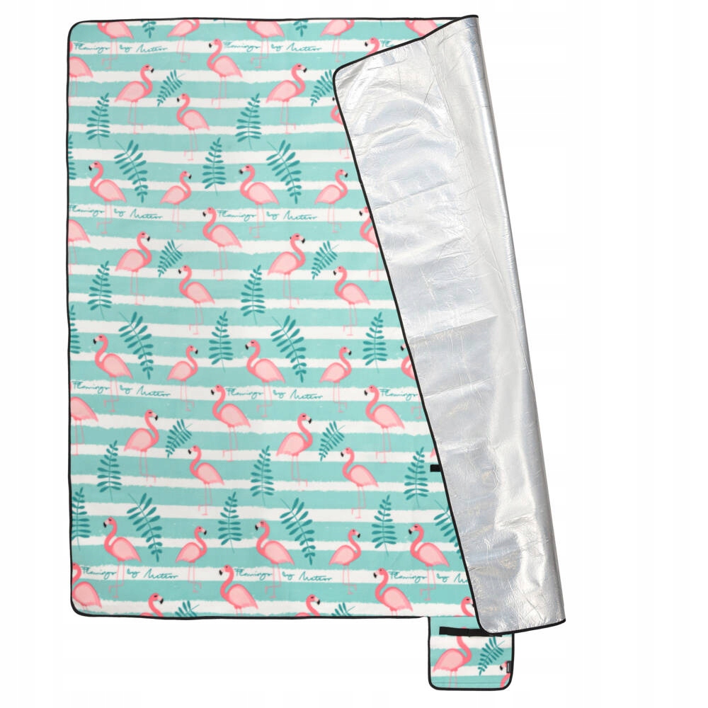 Pikniko antklodė meteor 200x200 flamingos alu 3 sluoksnių kompaktiška 2xl didelė