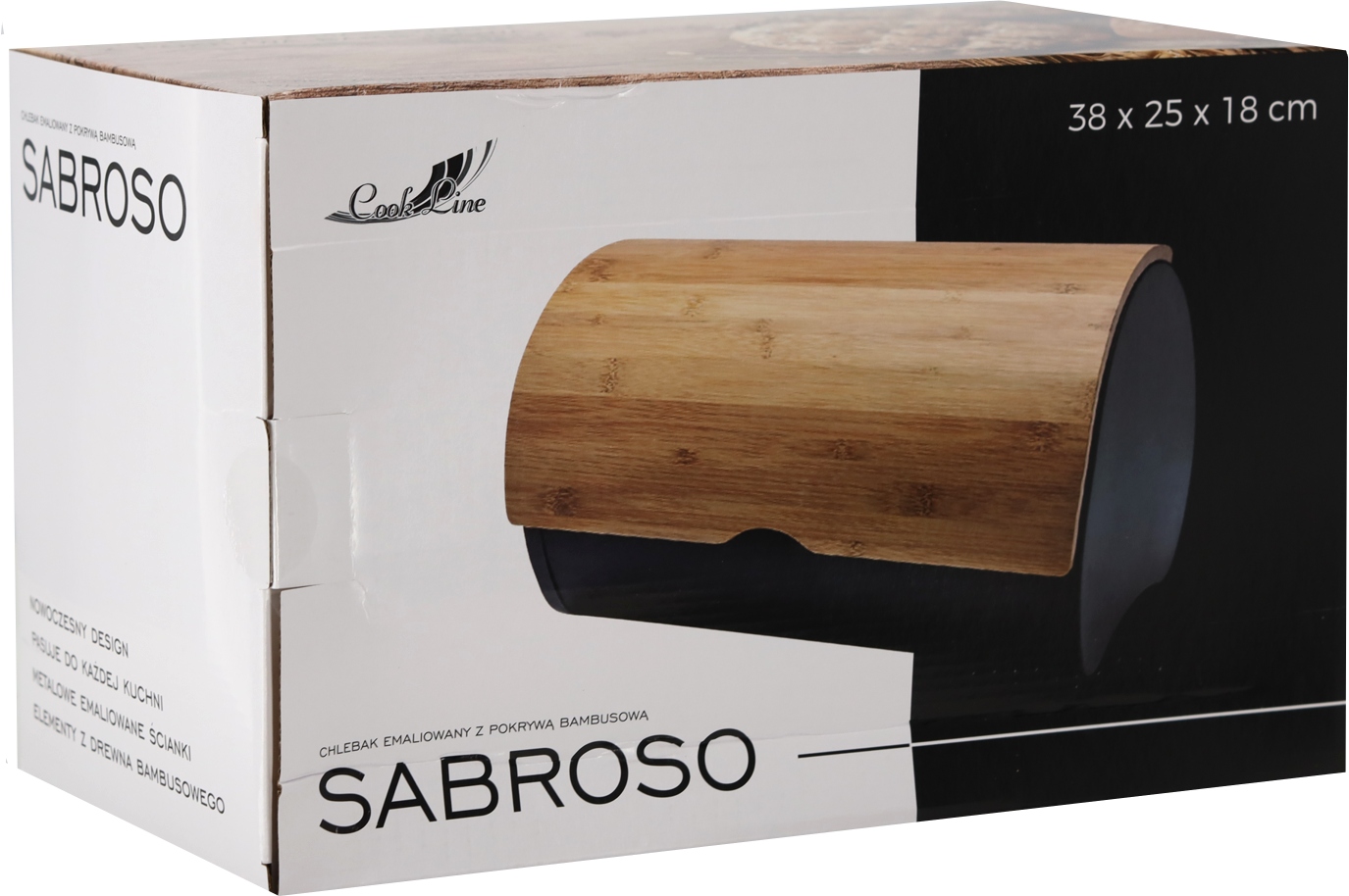 Sabroso balta emaliuota duonos dėžė su bambukiniu dangteliu 38x25x18cm chm
