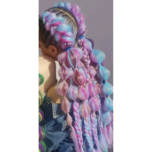Sintetiniai plaukai ombre violetinė-mėlyna, 60 cm