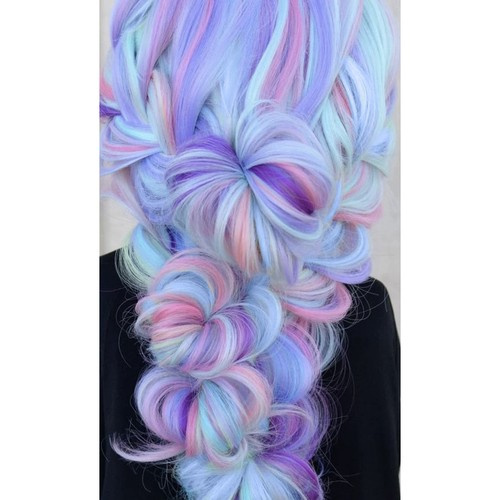 Sintetiniai plaukai ombre violetinė-mėlyna, 60 cm