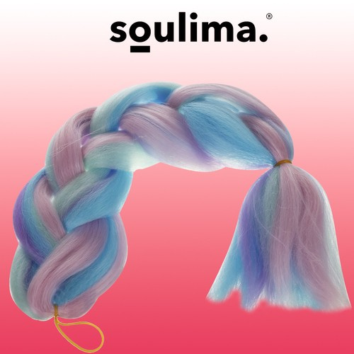 Sintetiniai plaukai ombre violetinė-mėlyna, 60 cm