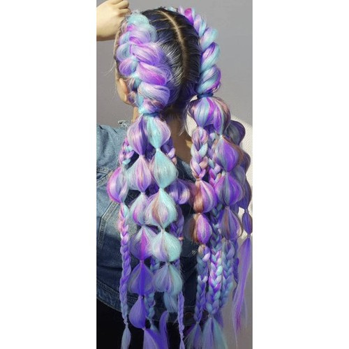 Sintetiniai plaukai ombre violetinė-mėlyna, 60 cm