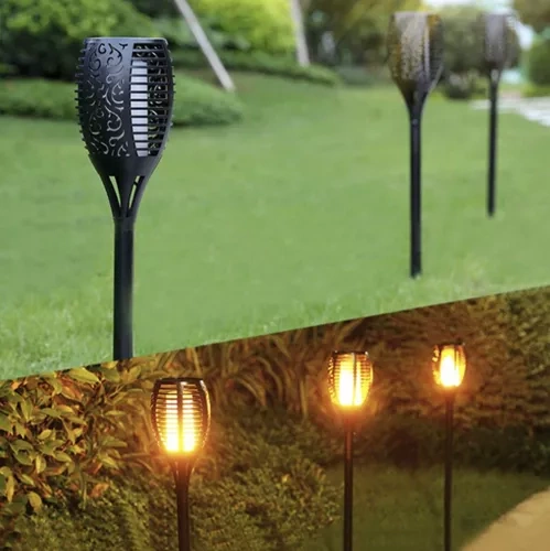 Saulės sodo žibintas su liepsnos efektu, led, 51x7 cm