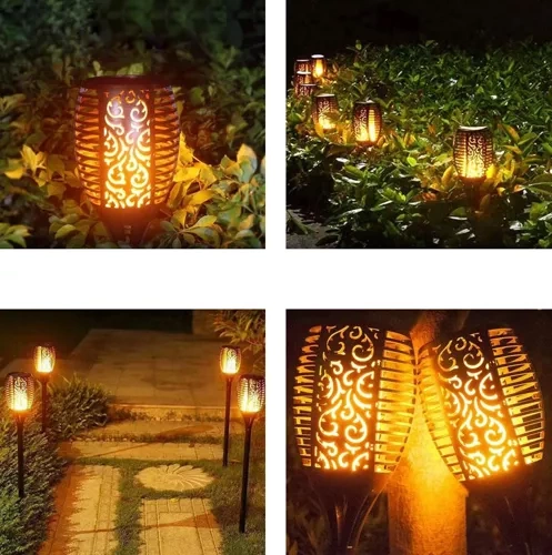 Saulės sodo žibintas su liepsnos efektu, led, 51x7 cm