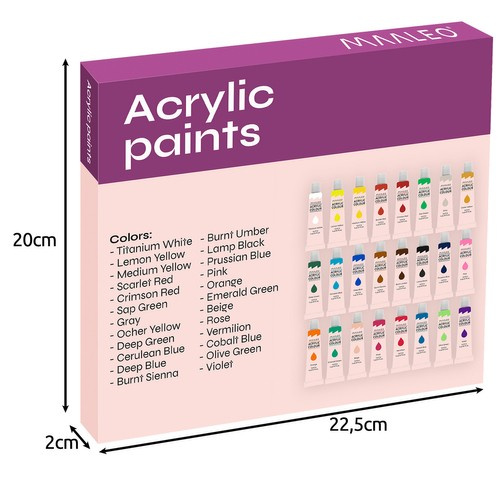 Akriliniai dažai iso trade 24 spalvų rinkinys, 12 ml tūbelės