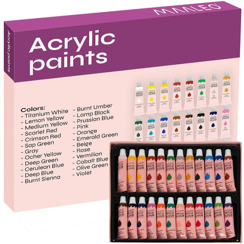 Akriliniai dažai iso trade 24 spalvų rinkinys, 12 ml tūbelės
