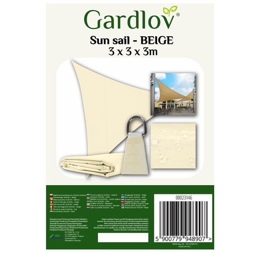 Trikampė saulės burė gardlov 3x3x3 m, smėlio spalvos