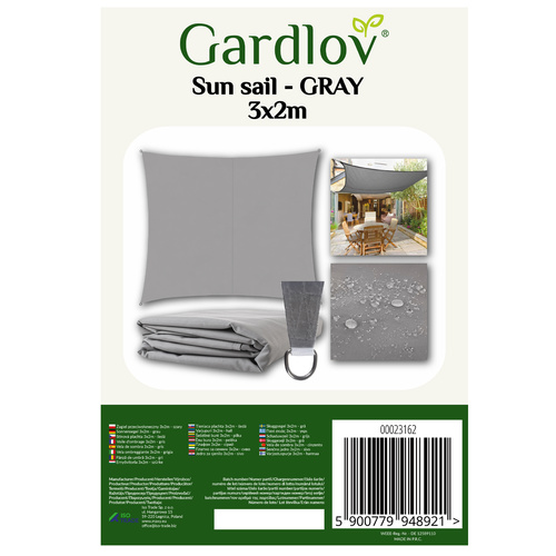 Stačiakampė saulės burė gardlov 3x2 m pilka