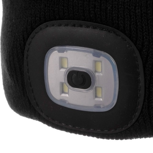 Žieminė kepurė su žibintuvėliu - juoda, universali dydis, usb įkrovimas