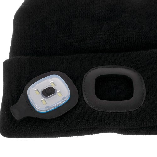 Žieminė kepurė su žibintuvėliu - juoda, universali dydis, usb įkrovimas
