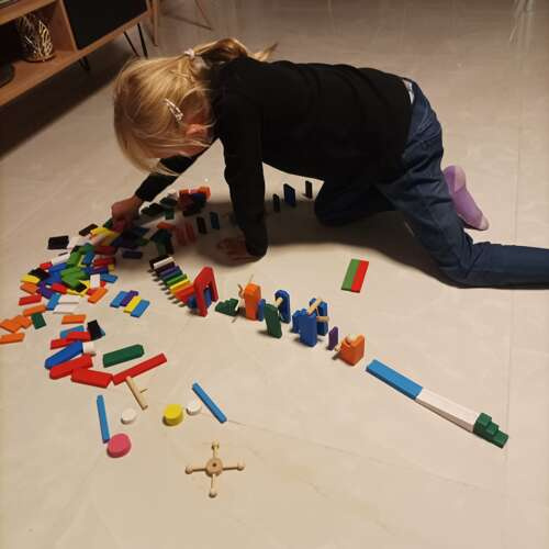 Medinis domino rinkinys su 407 detalėmis ir krepšiu