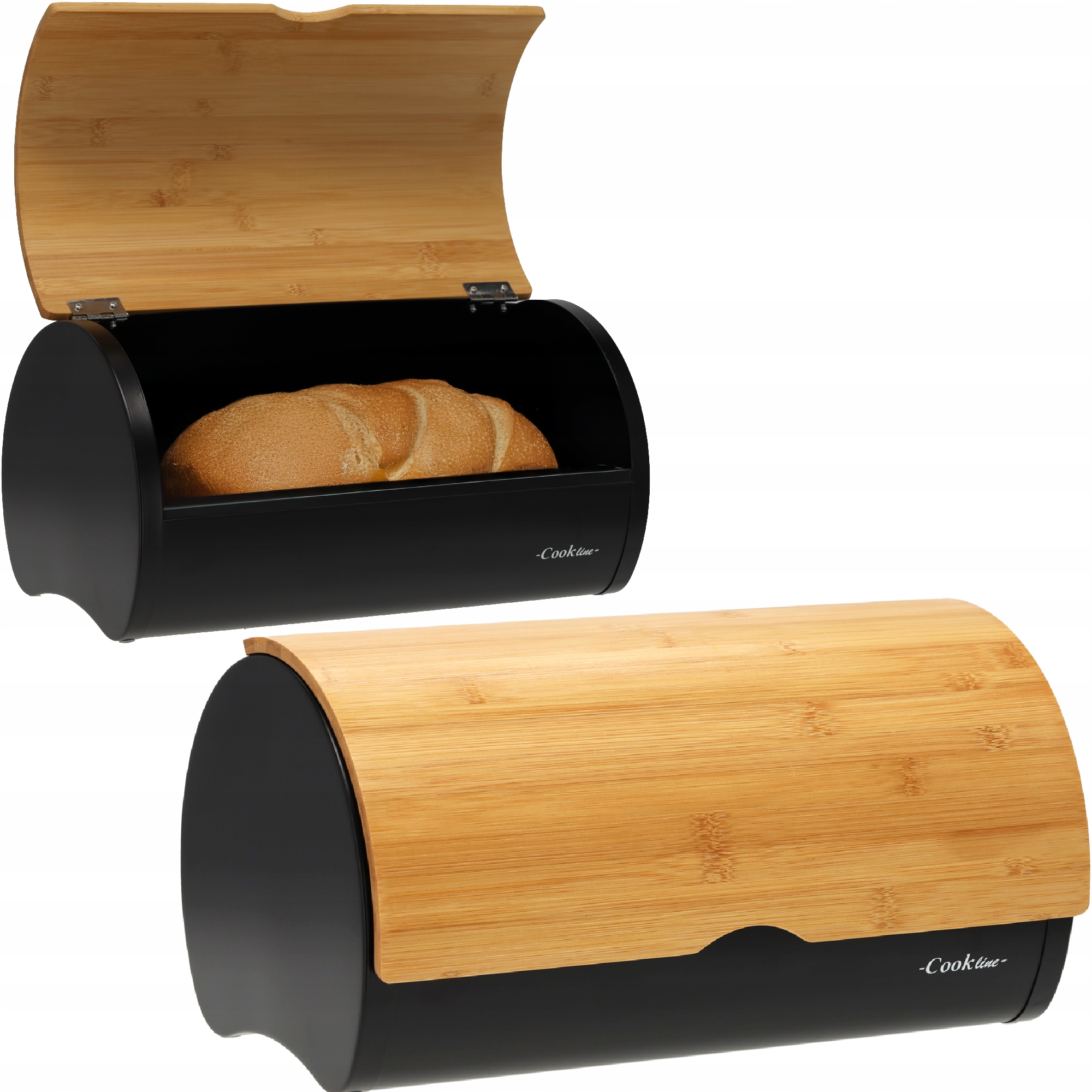 Sabroso juoda emaliuota duonos dėžė su bambukiniu dangteliu 38x25x18cm chm