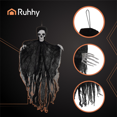 Dekoracija ruhhy kabantis skeletas 70 cm