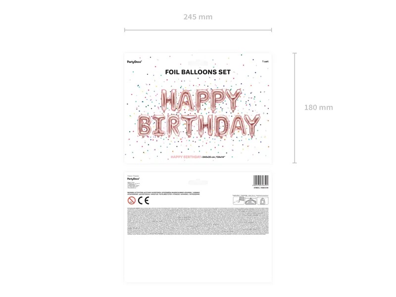 Foliniai balionai Happy Birthday 340x35 cm, auskiniai/rožiniai, 50 vnt.