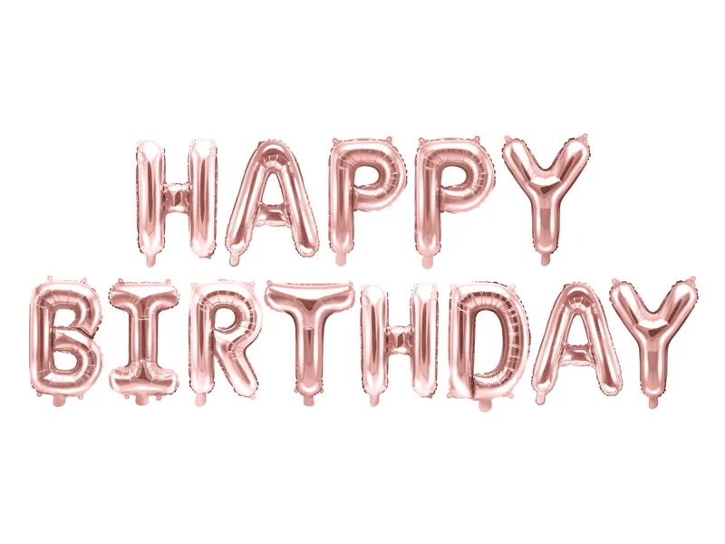 Foliniai balionai Happy Birthday 340x35 cm, auskiniai/rožiniai, 50 vnt.
