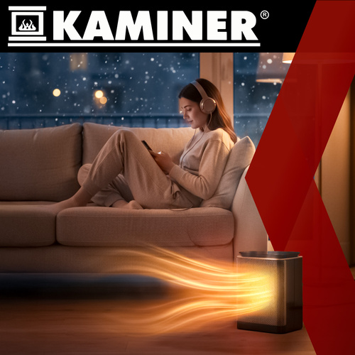 Keraminis šildytuvas kaminer lumni 1500w su termostatu ir laikmačiu, 45x20x20 cm