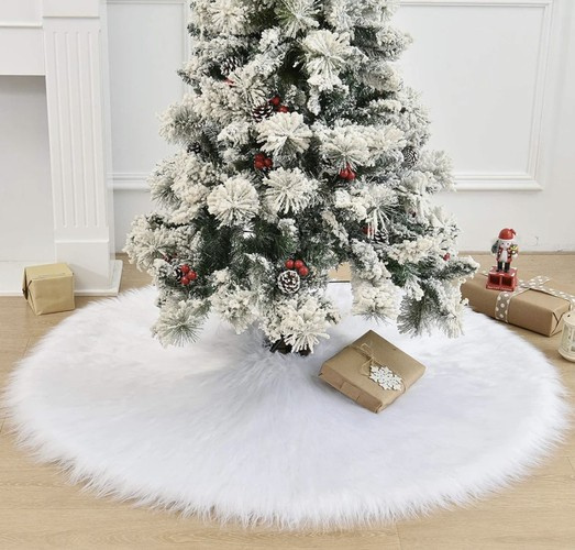 Kalėdinės eglutės kilimėlis 150 cm, baltas, 100% poliesteris