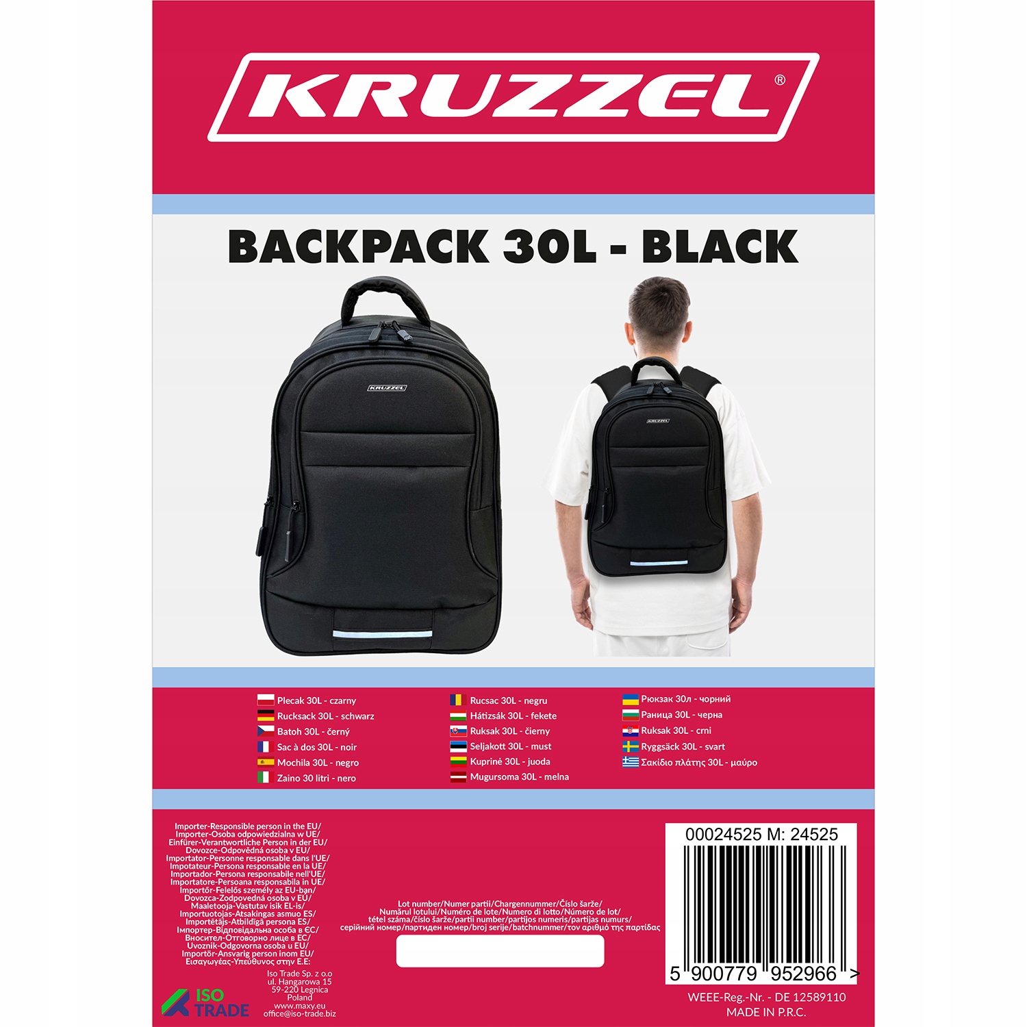 Kuprinė kruzzel m-24525, 30 l, juoda