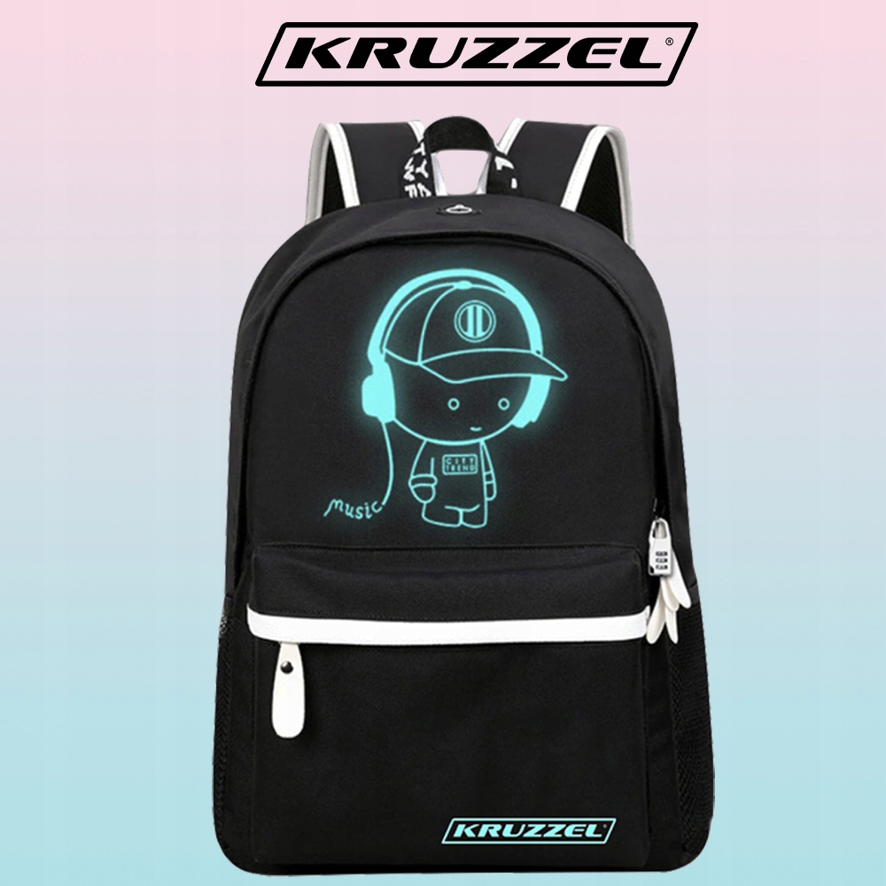 Kruzzel kuprinė su USB jungtimi ir apšvietimu - juoda