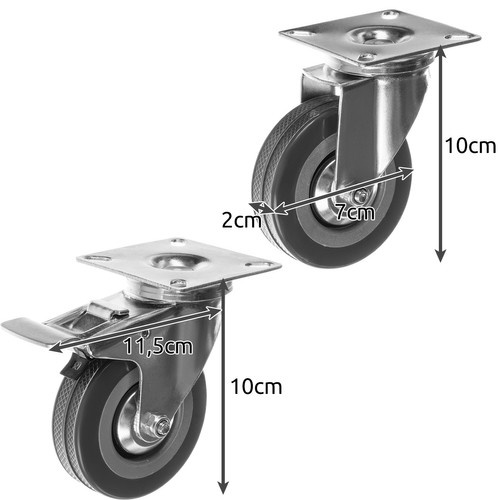 Pramoniniai ratai su stabdžiais, 4 vnt., 220 kg apkrova, 7,5 cm