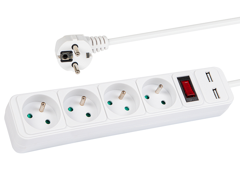 Baltas blow elektros ilginamasis laidas su usb ir įžeminimu, 3m