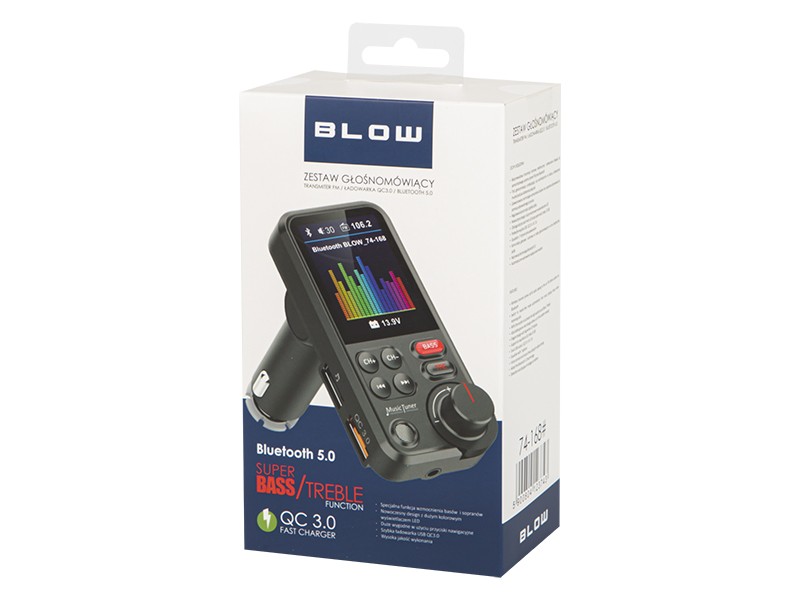 Bluetooth 5.0 fm transmiter su garsiakalbiu - qc3.0, sd, bass, didelis lcd 24v