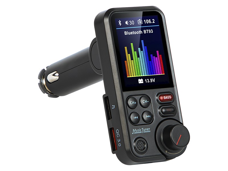 Bluetooth 5.0 fm transmiter su garsiakalbiu - qc3.0, sd, bass, didelis lcd 24v