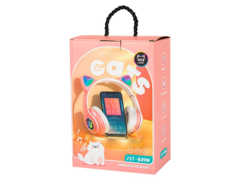 Bluetooth ausinės cat ears led + bevielis mikrofonas garsiakalbis