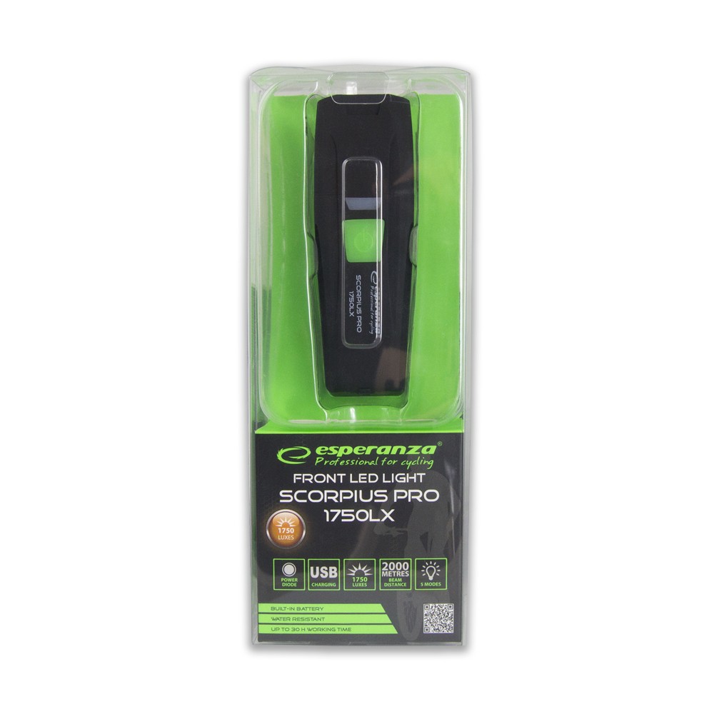 Dviračio žibintuvėlis su LED apšvietimu Esperanza Scorpius PRO 1750 LX EOT060