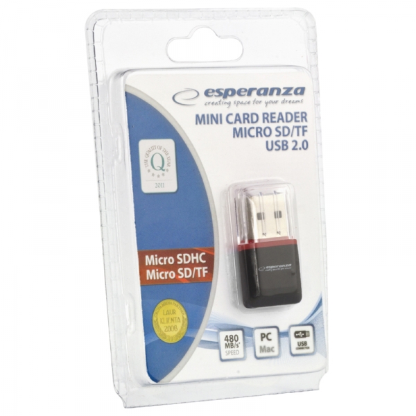 Kortelių skaitytuvas esperanza ea134k microsd, juodas