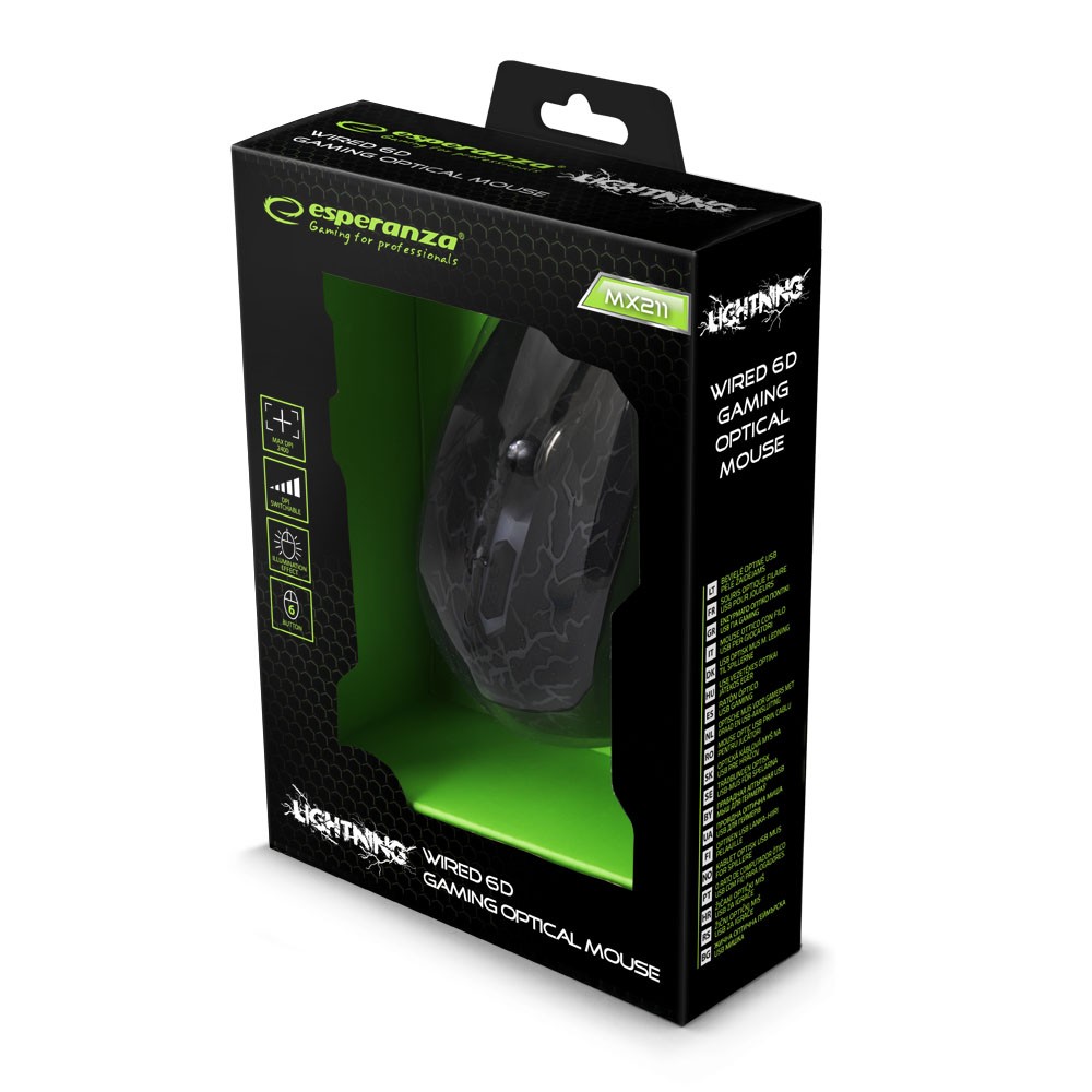 Žaidimų pelė esperanza mx211 - lightining (egm211r), juoda