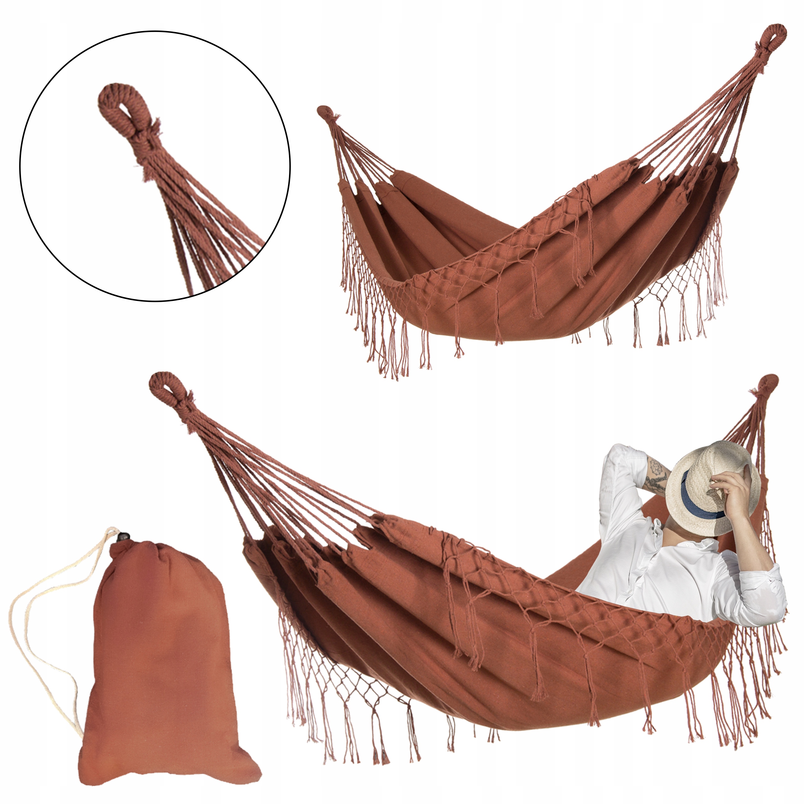 Didelis boho sodo hamakas MIDAS 3 100x200 karamelė