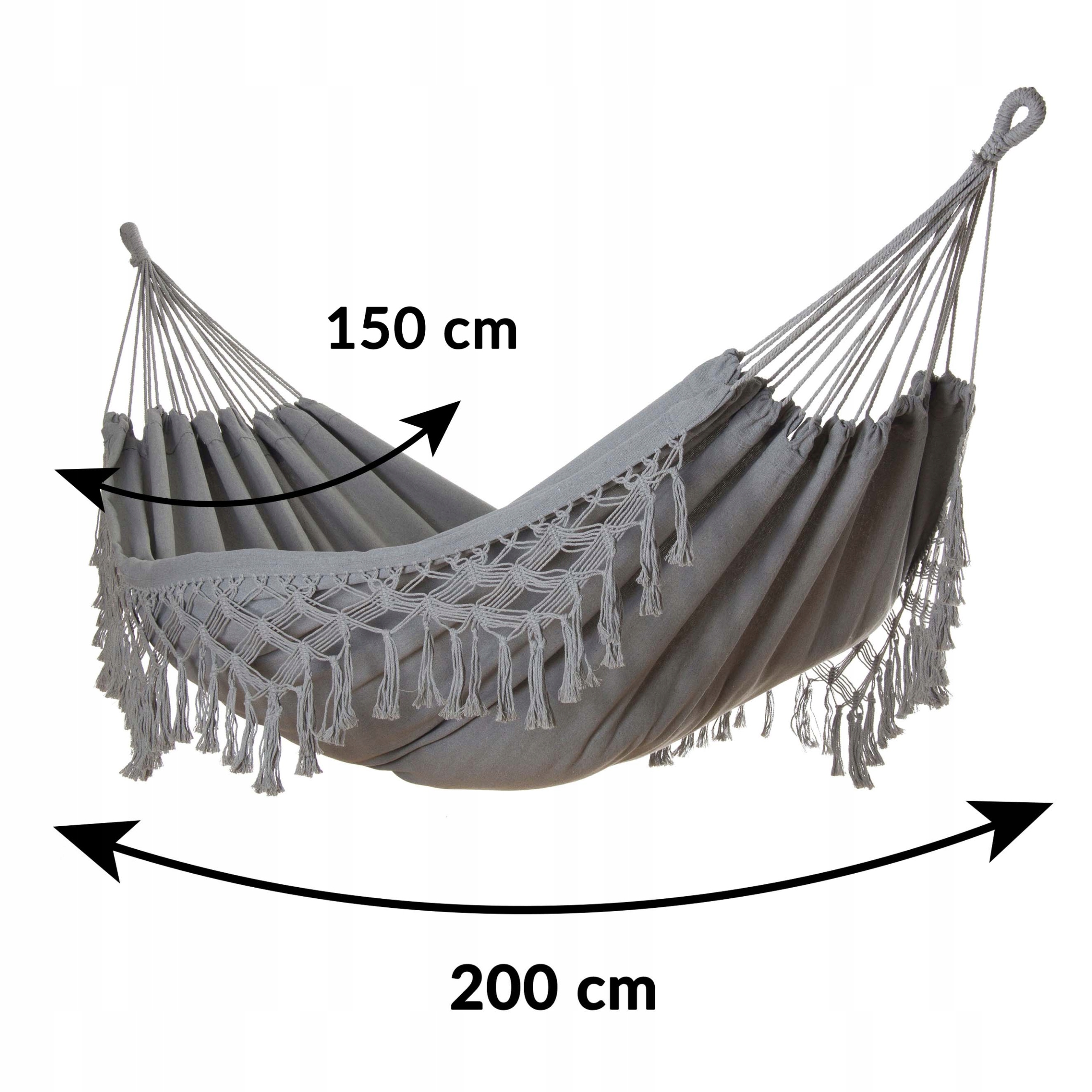 Didelis boho sodo hamakas MIDAS 150x200 pilka