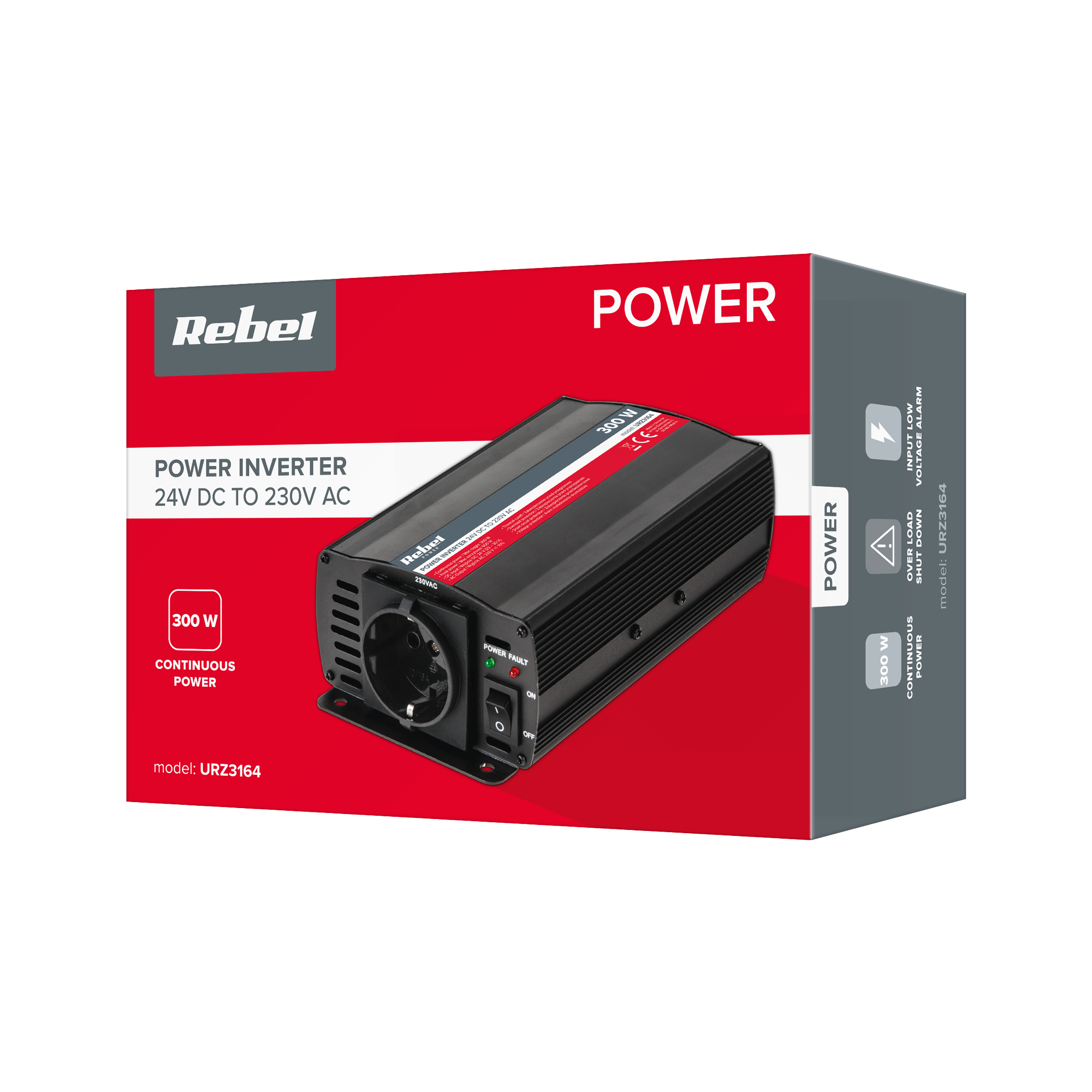 Įtampos keitiklis 24v/230v 300w su vokišku lizdu