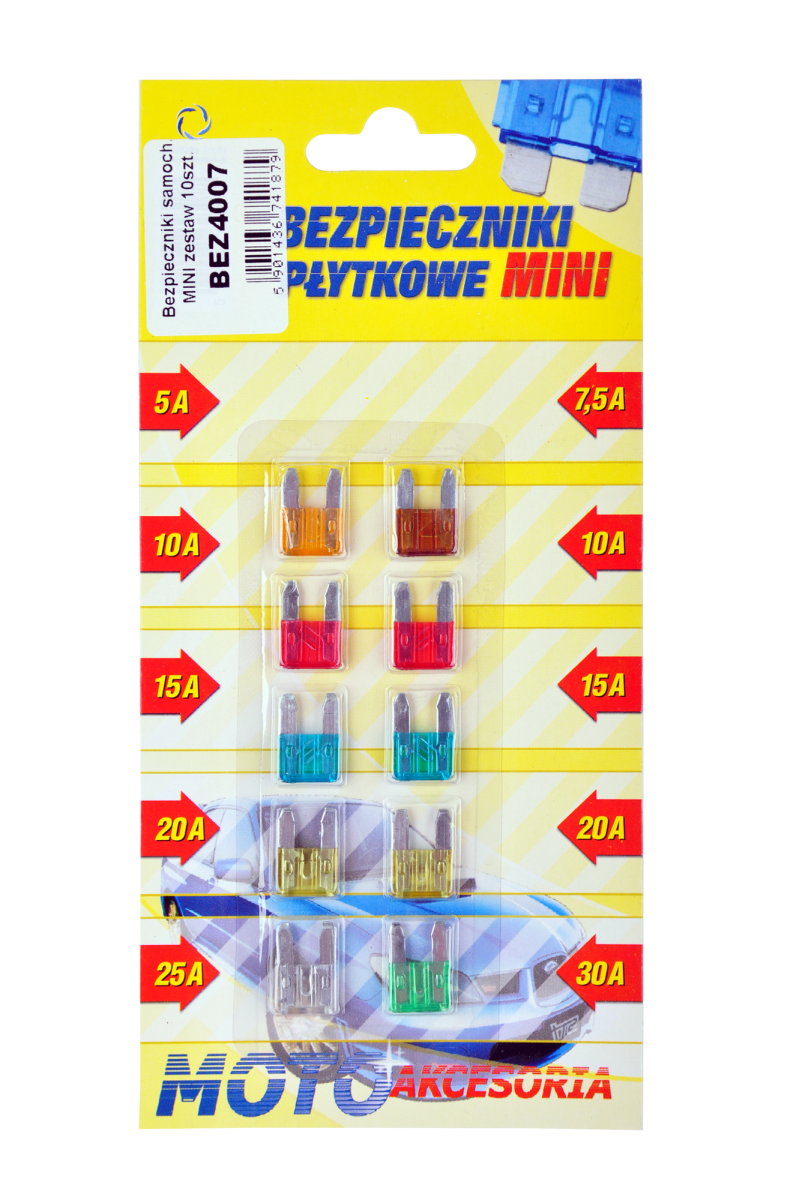 Mini automobilio saugiklių rinkinys, 10 vnt.