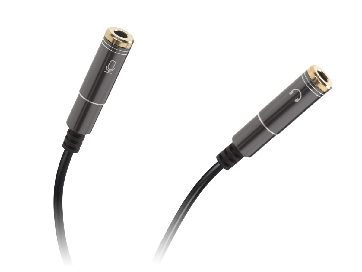 Audio laidas adapterio masė jack 3.5 4pol-2xjack 3.5 stereo 20cm hq auksiniai antgaliai