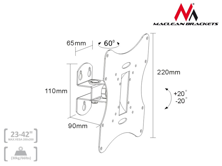Tv laikiklis maclean mc-501a s 23-42”