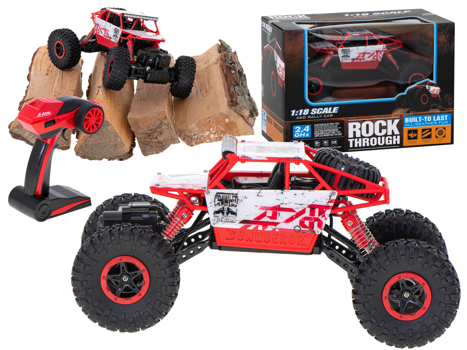 Automobilis RC Rock Crawler HB 2.4GHz 1:18 raudonas
