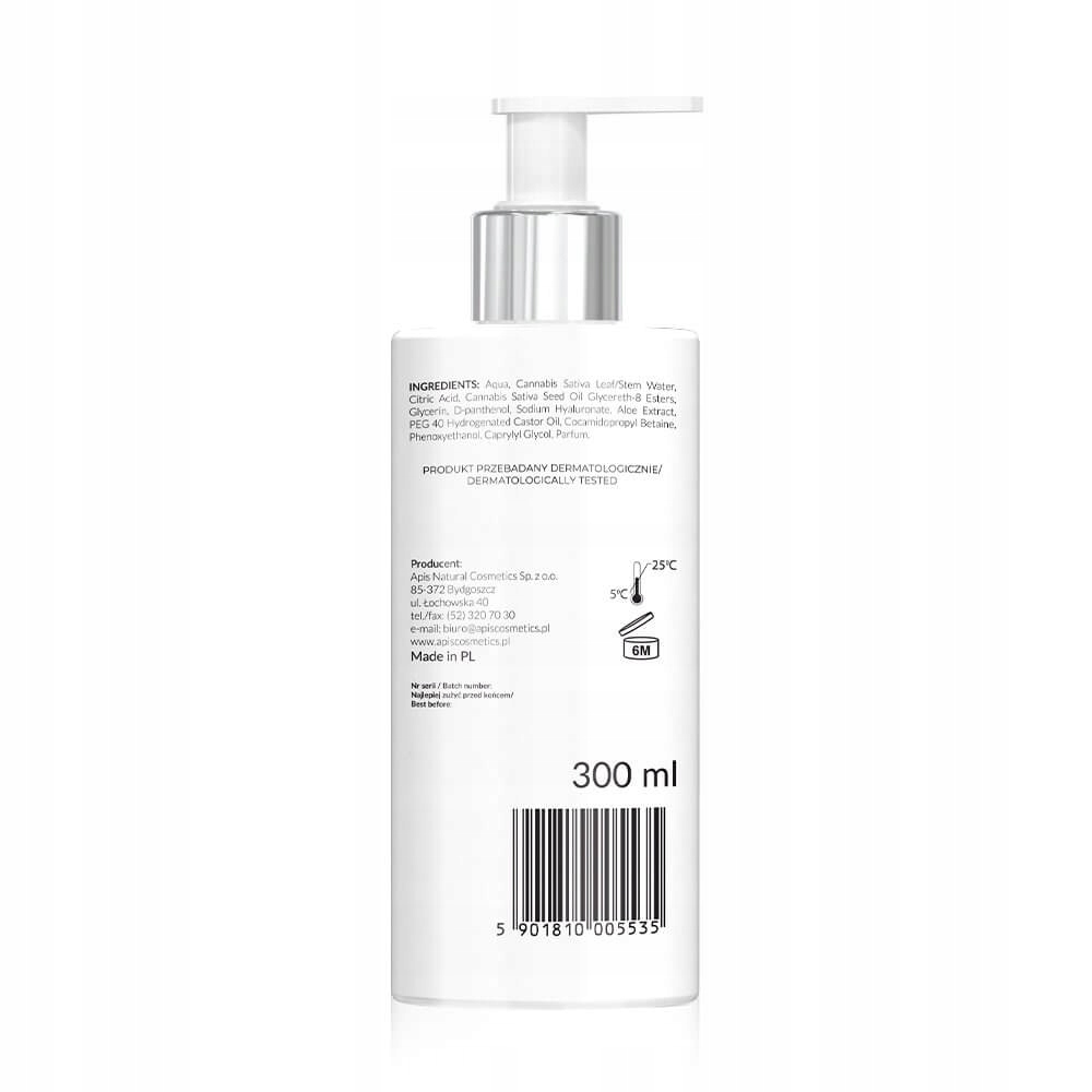Api natūralus veido tonikas, raminantis kanapių hidrolatas 300 ml