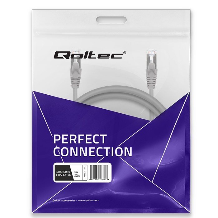 Tinklo laidas kabelis sujungimo ftp cat5e 2 x rj-45 5 m didelės spartos auksinis ekranuotas qoltec