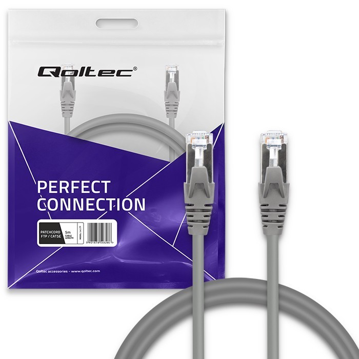 Tinklo laidas kabelis sujungimo ftp cat5e 2 x rj-45 5 m didelės spartos auksinis ekranuotas qoltec