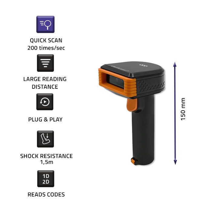 Brūkšninių kodų skaitytuvas qoltec 50878 belaidis 1d/2d